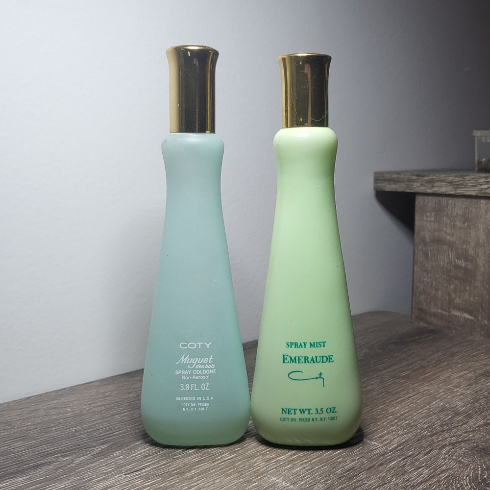 Vintage 2 Coty Cologne Mist Bottles EMERAUDE + MUGUET DES BOIS